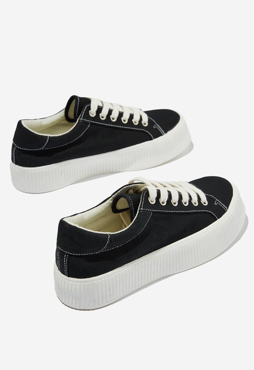 Cotton On - Whitney rib platform sneaker - black