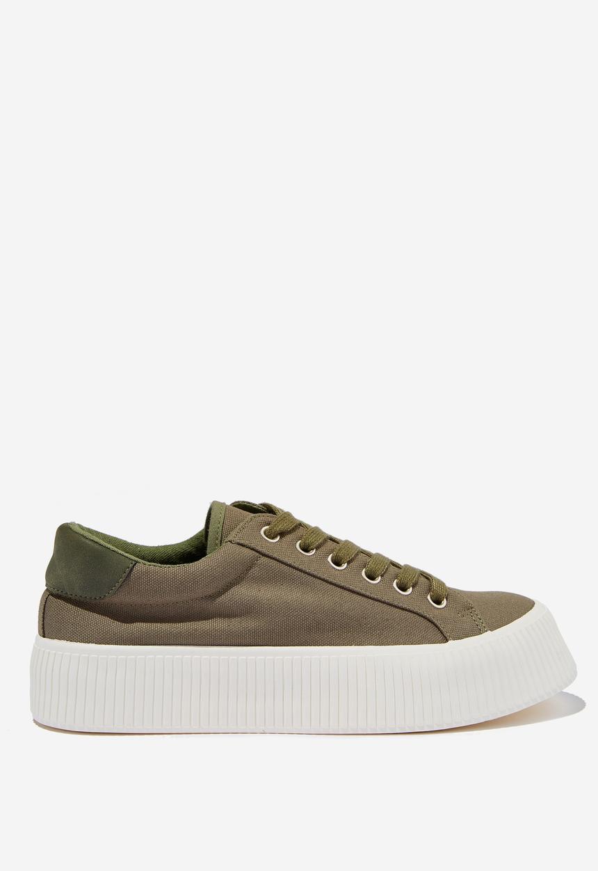 Cotton On - Whitney rib platform sneaker - khaki