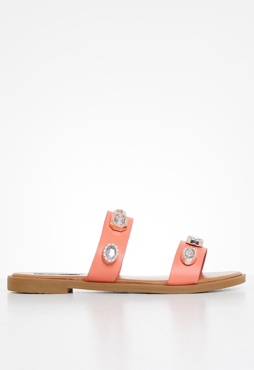 Madison® - Maggie double strap jewelled sandal - coral