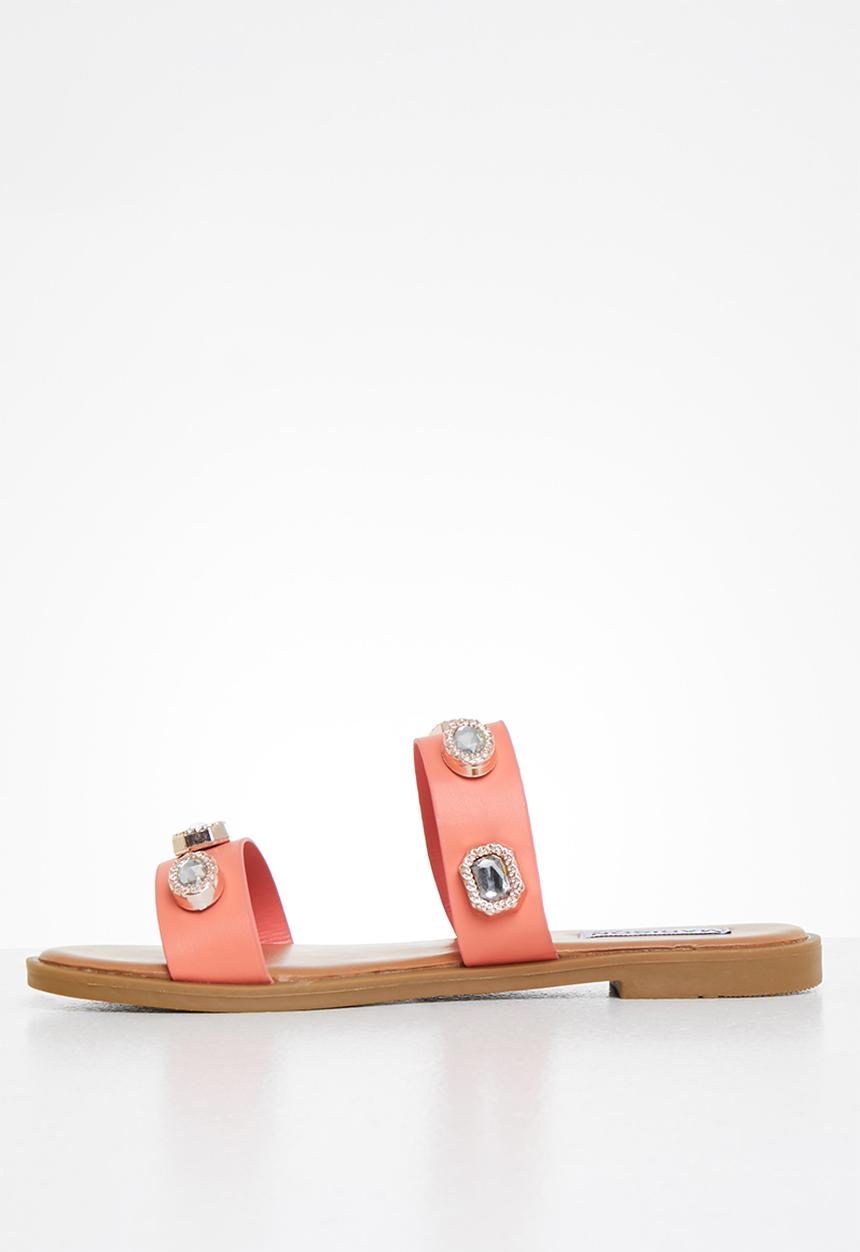 Madison® - Maggie double strap jewelled sandal - coral