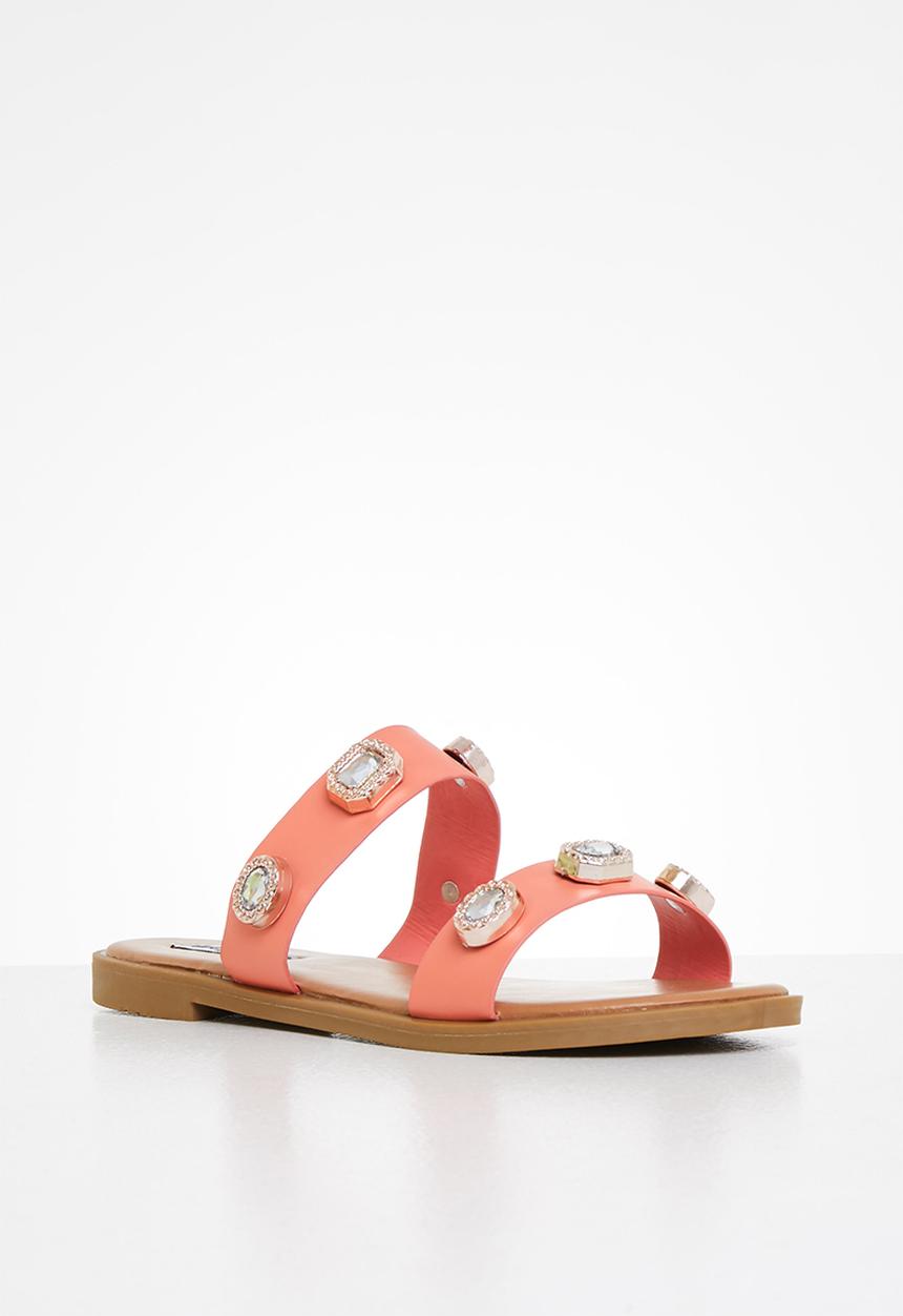 Madison® - Maggie double strap jewelled sandal - coral