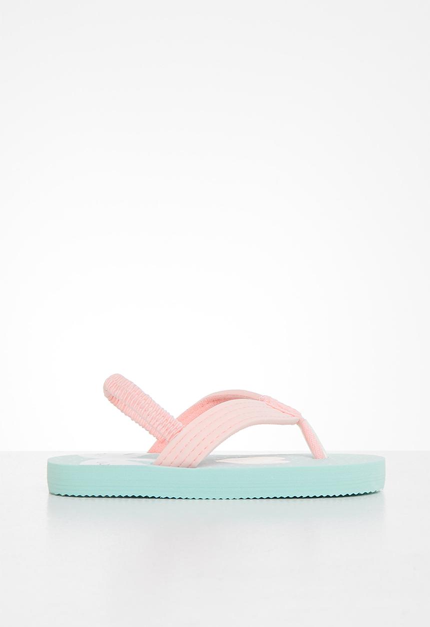 Pop Candy - Girls flamingo flip flops - pink & sage 