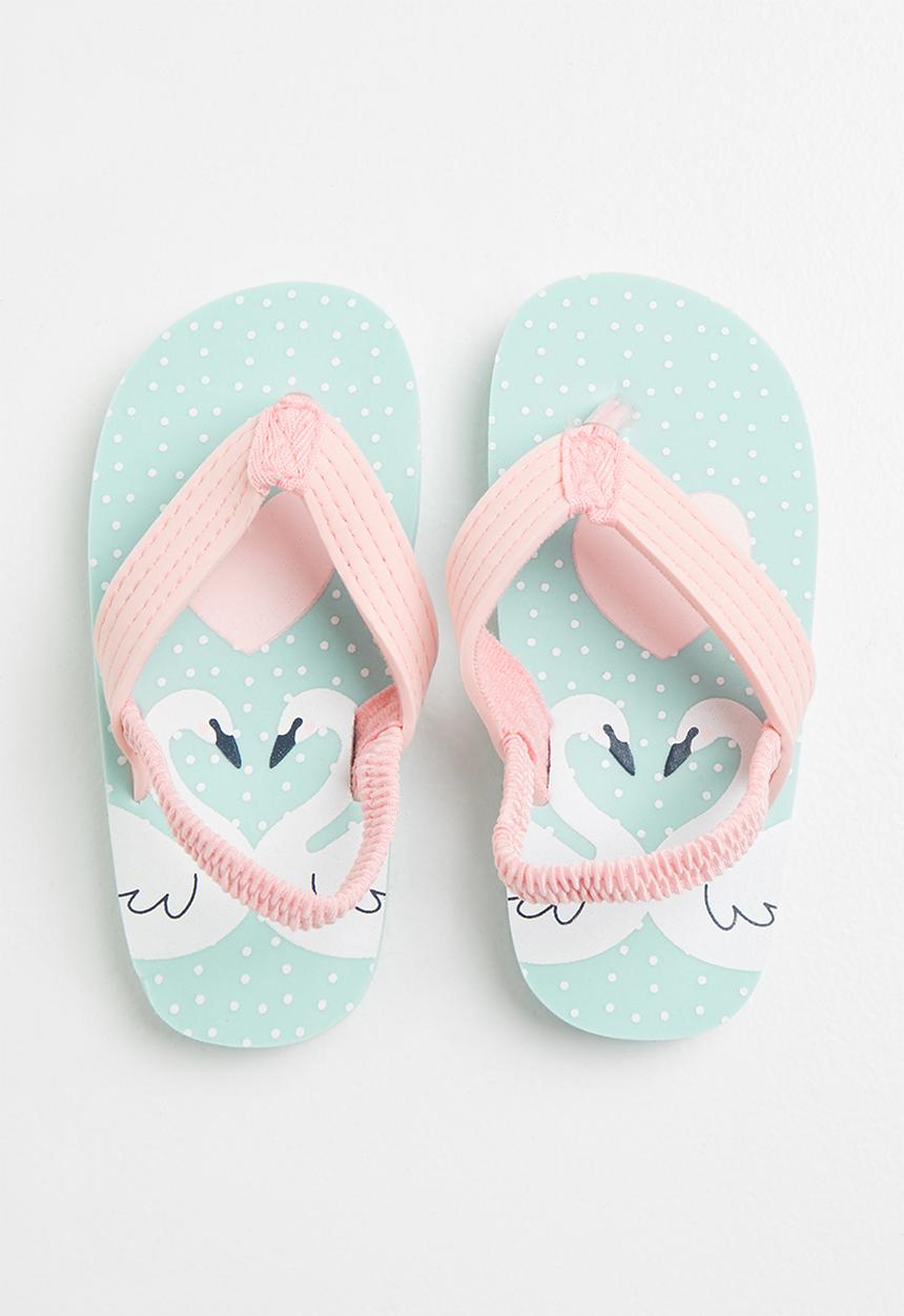 Pop Candy - Girls flamingo flip flops - pink & sage 