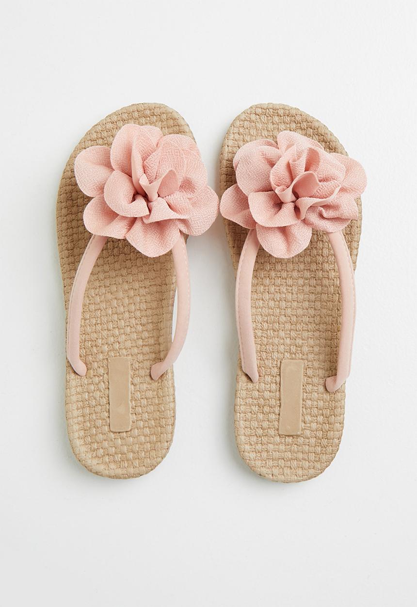 Rebel Republic - Tween girls flower flip flops - pink