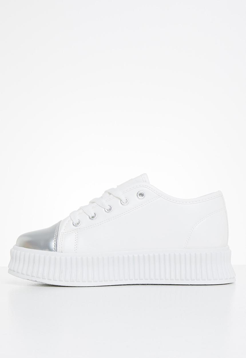 Miss Black - Kiss2 flatform sneaker - silver & white 