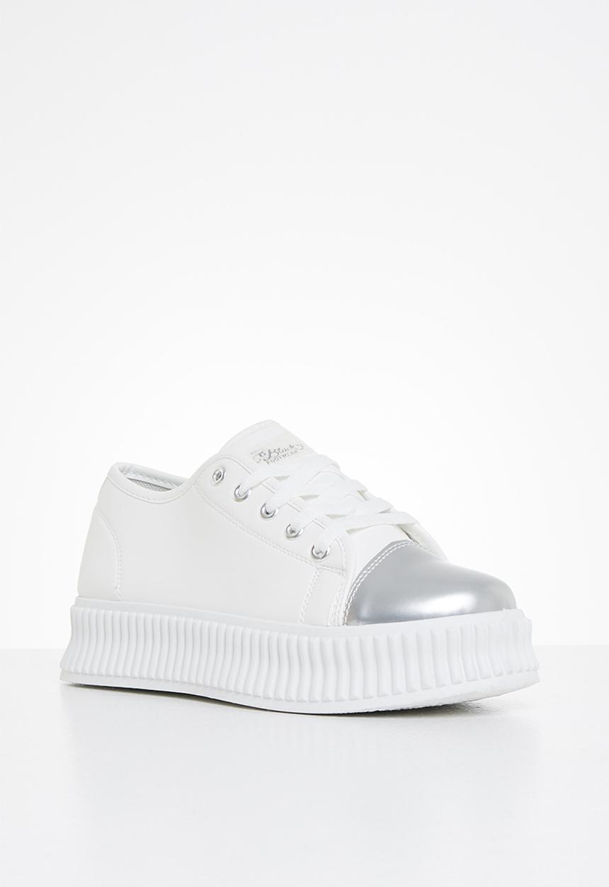 Miss Black - Kiss2 flatform sneaker - silver & white 