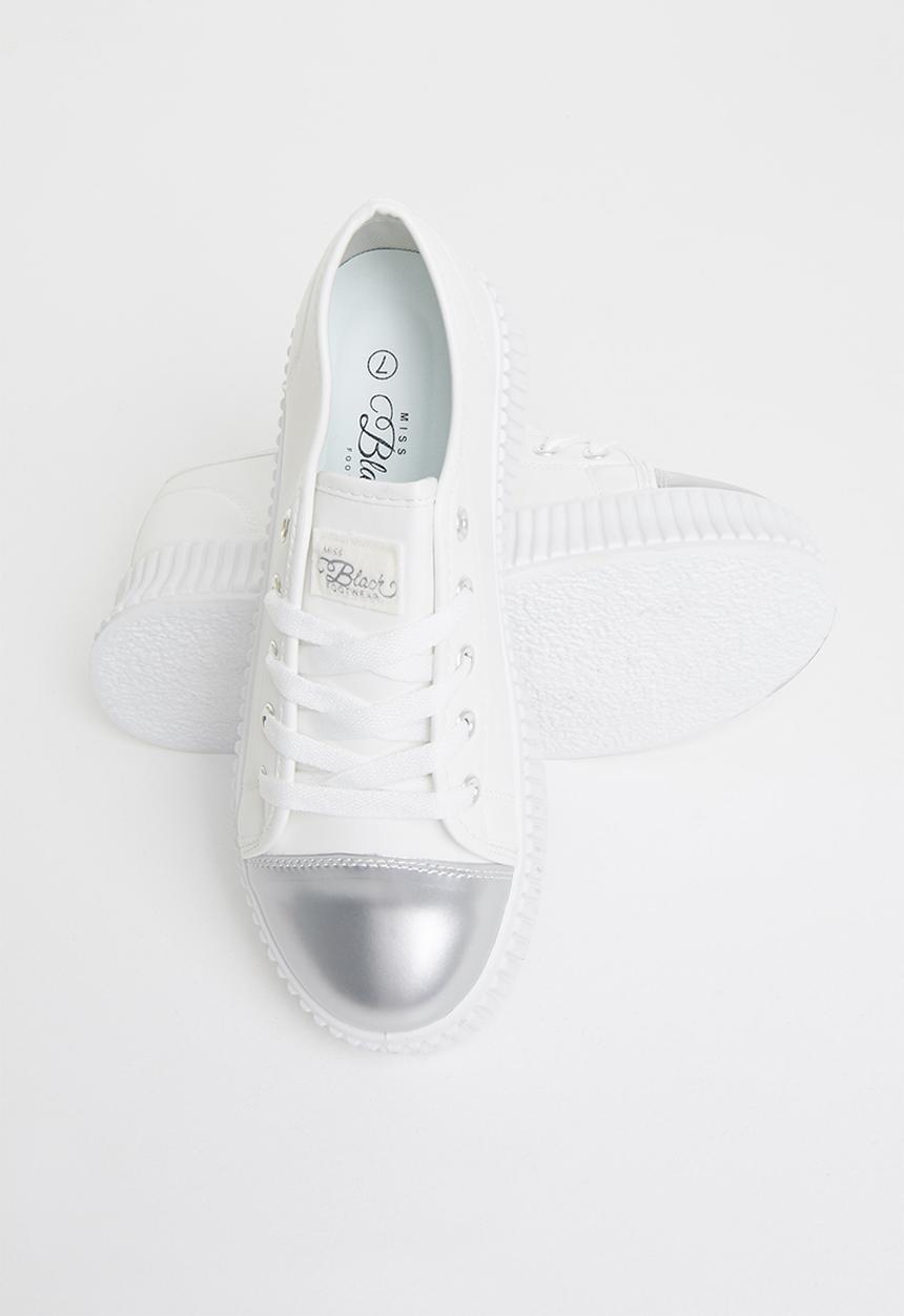 Miss Black - Kiss2 flatform sneaker - silver & white 