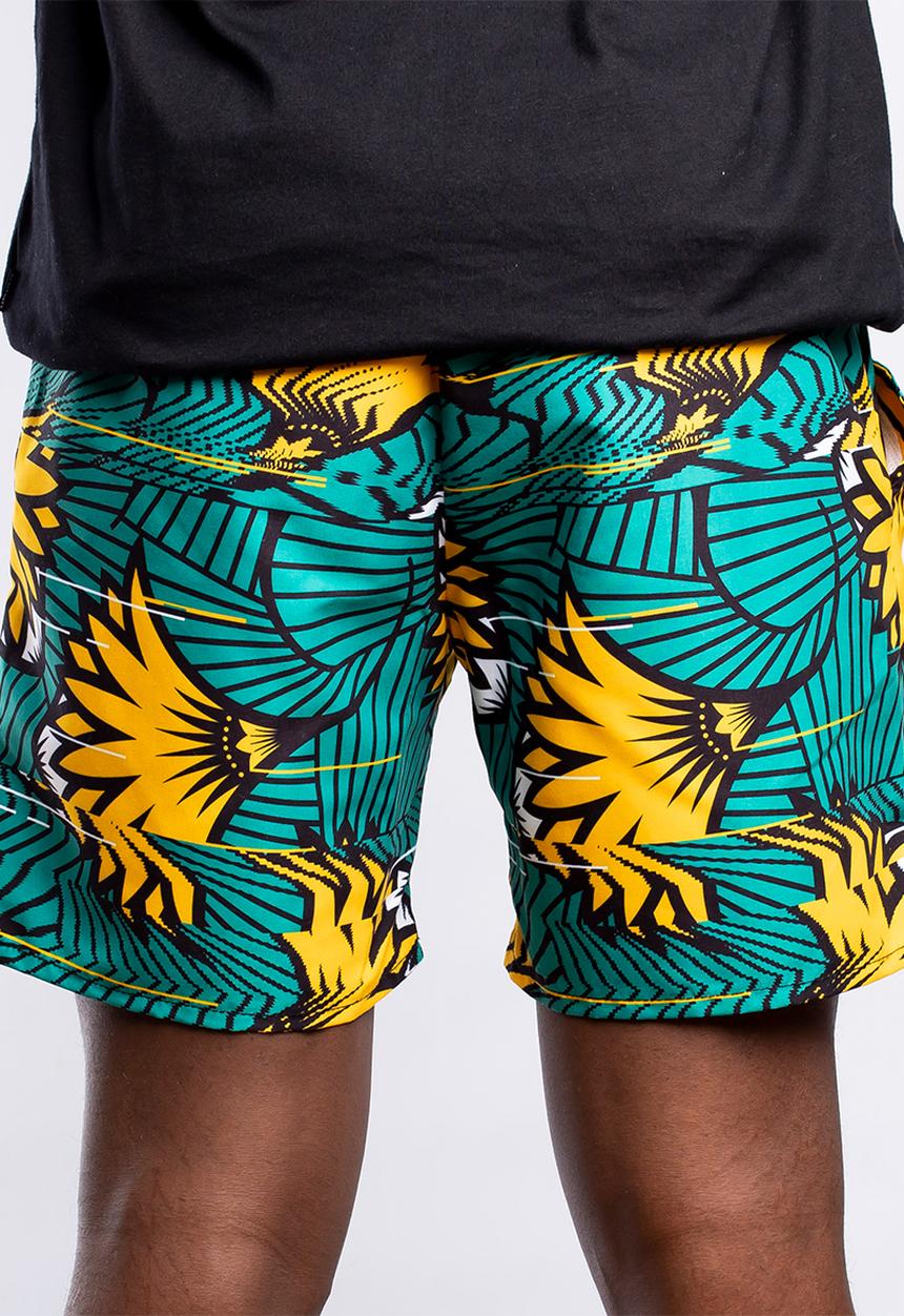 Butan - Protea wax football shorts - green & yellow