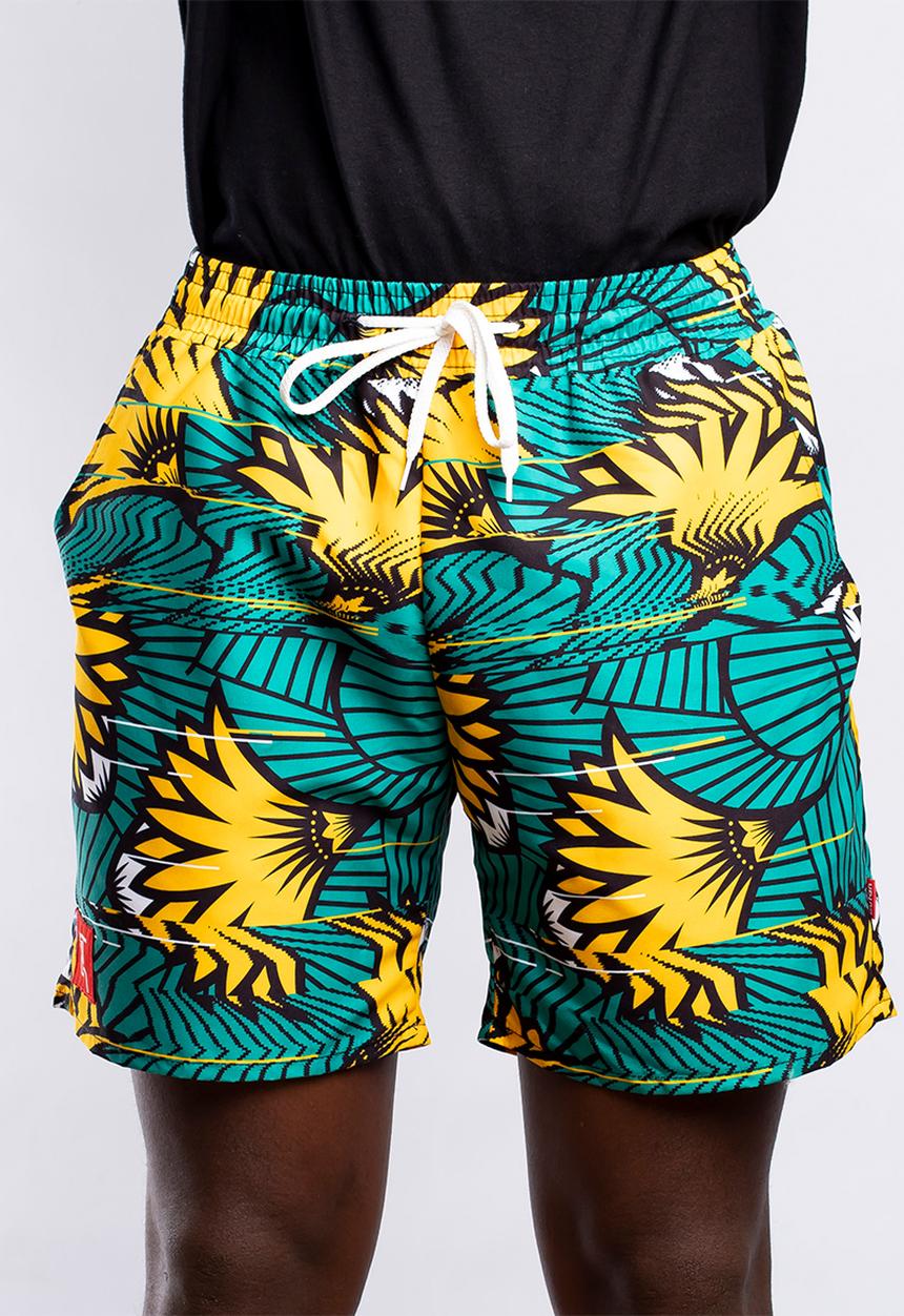 Butan - Protea wax football shorts - green & yellow
