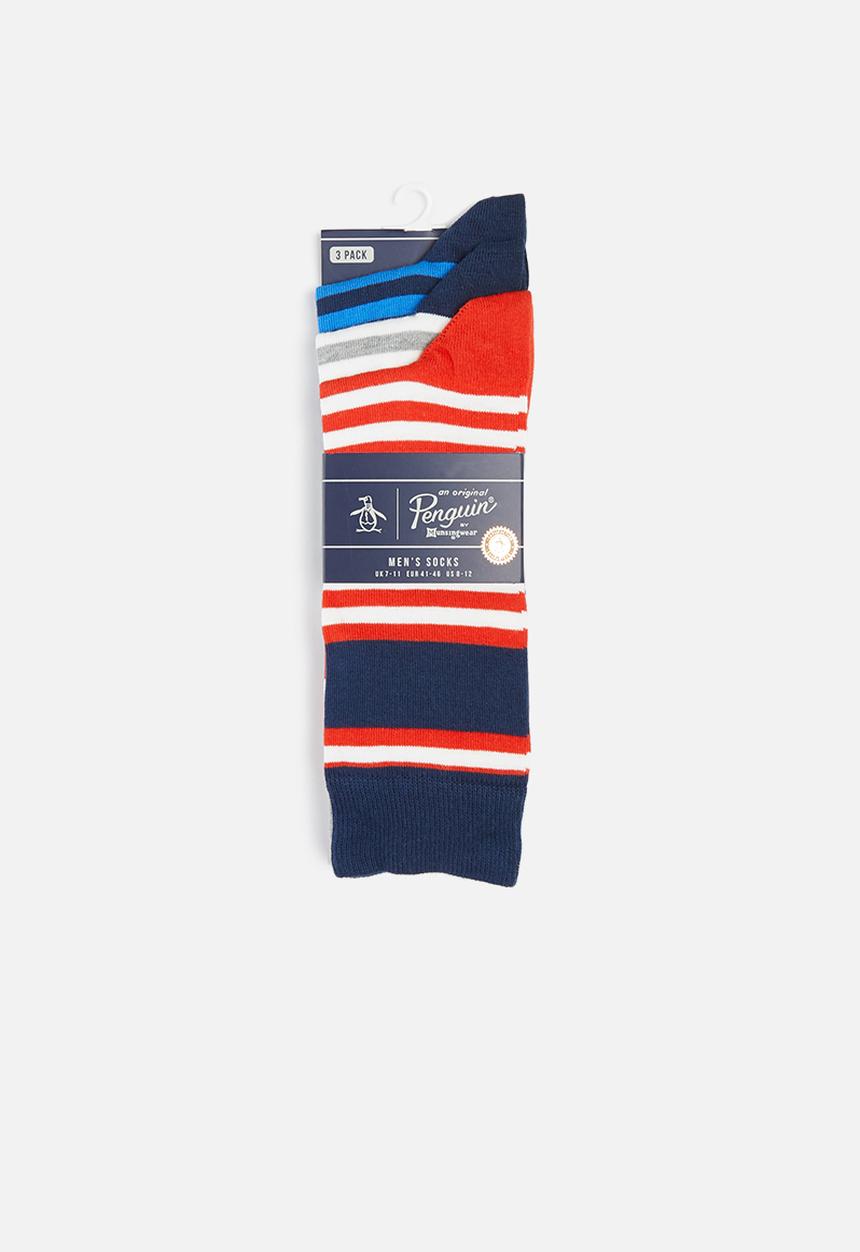Original Penguin - 3-Pack penguin mens socks wide stripes - multi