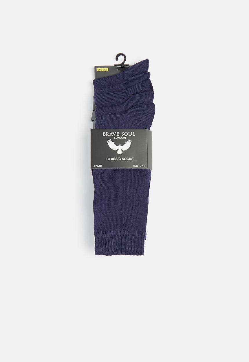 Brave Soul - Bob 5 pack plain socks - navy