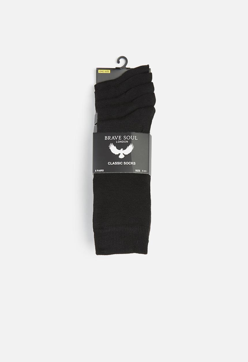 Brave Soul - Bob 5 pack plain socks - black