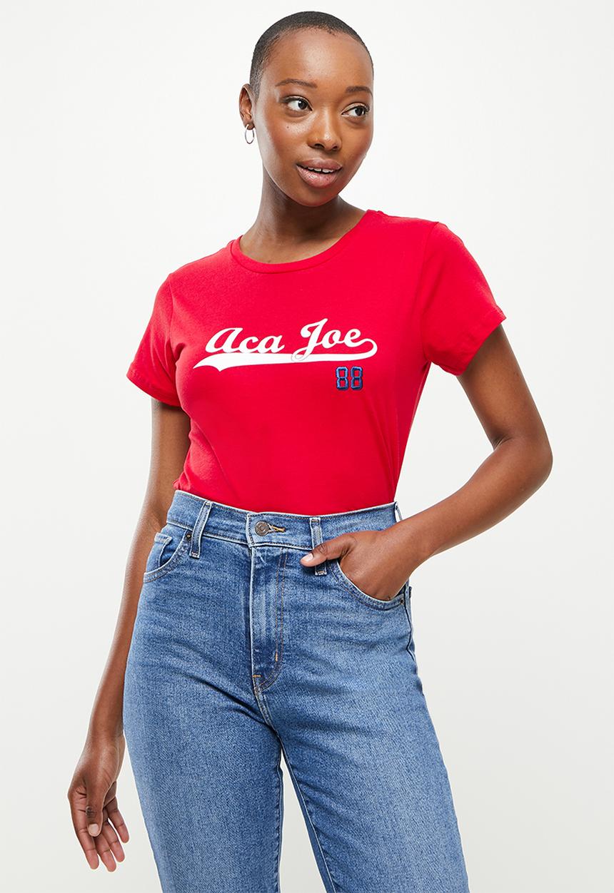 Aca Joe - Ladies aca joe embroidered & printed sj T-shirt - red