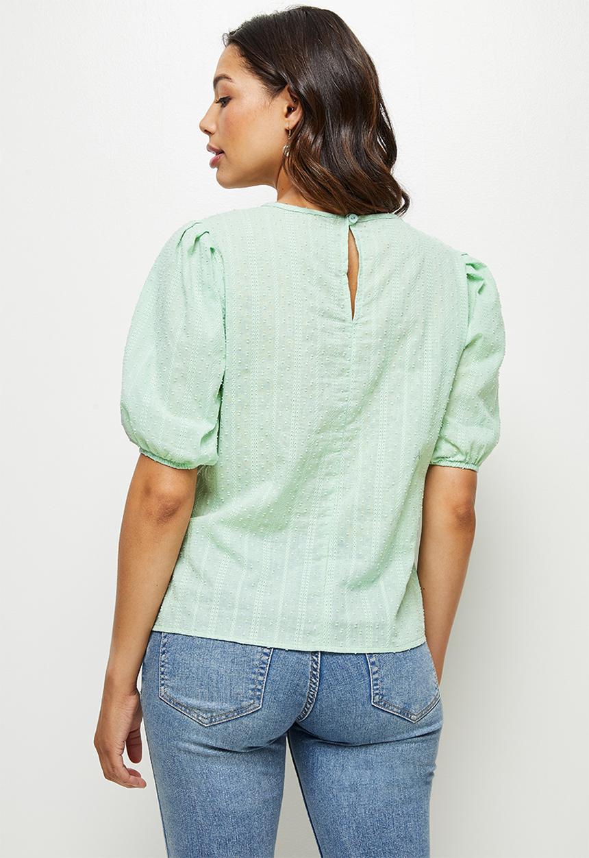 edit - Dobby puff sleeve blouse - dusty aqua