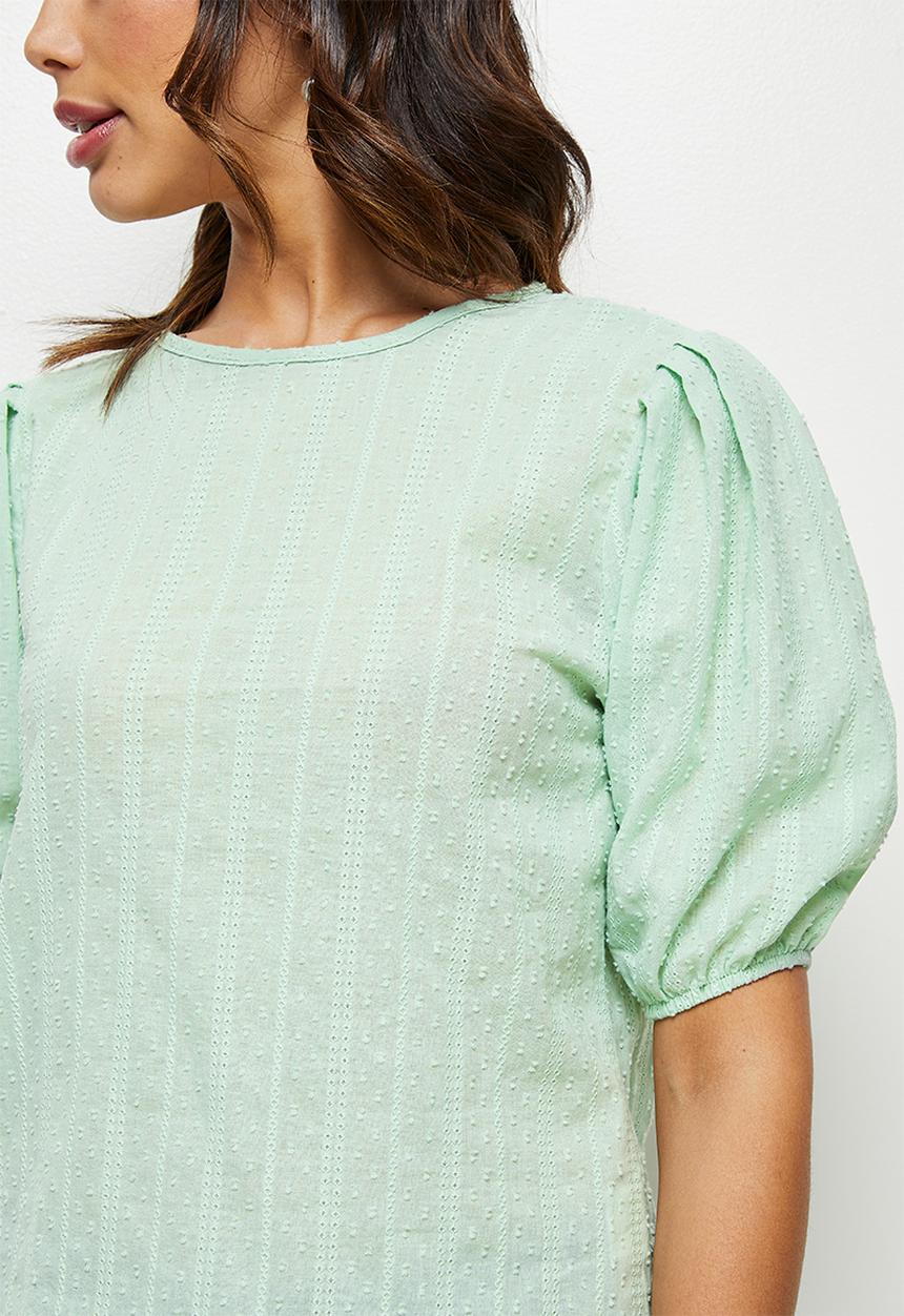 edit - Dobby puff sleeve blouse - dusty aqua