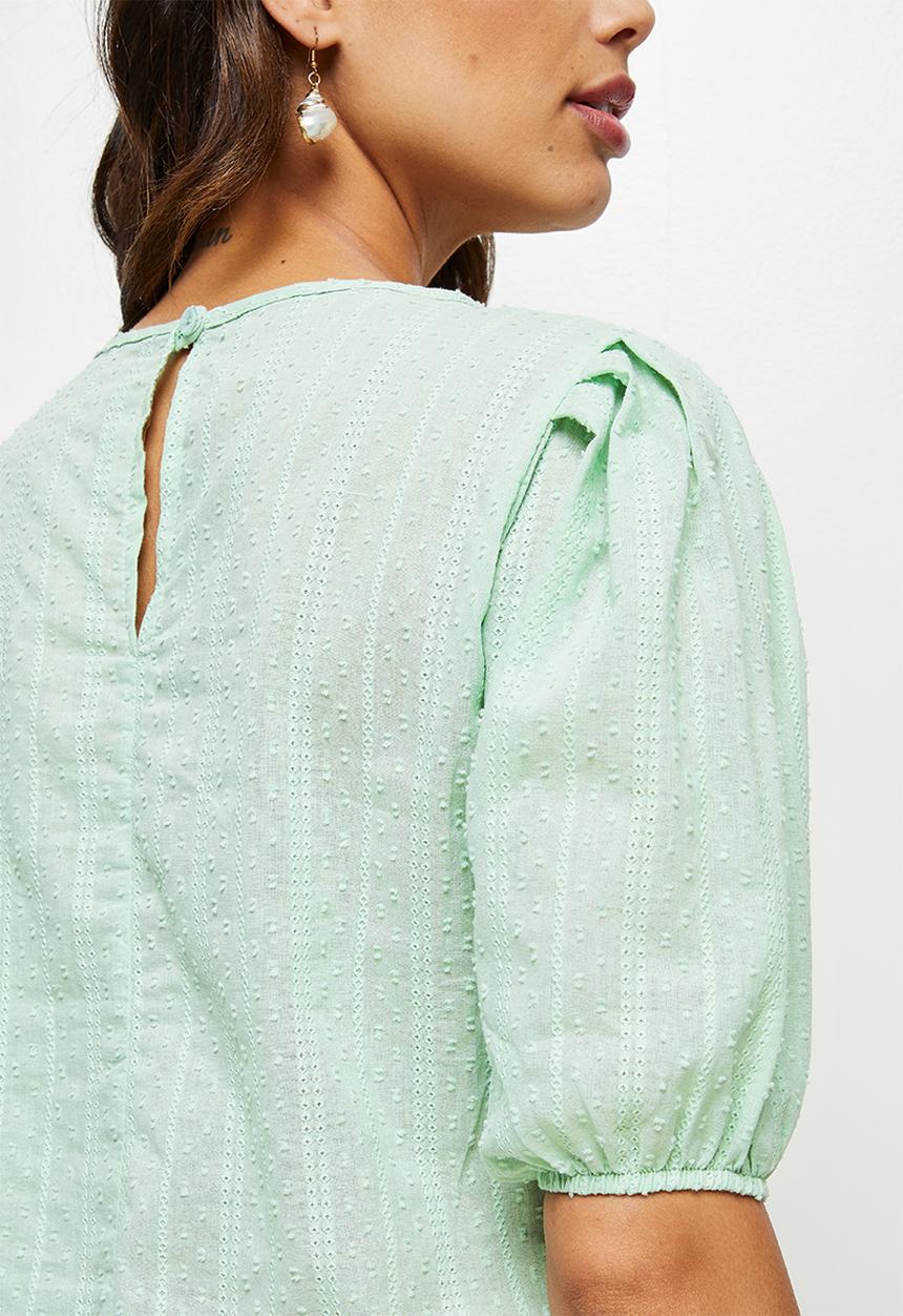edit - Dobby puff sleeve blouse - dusty aqua