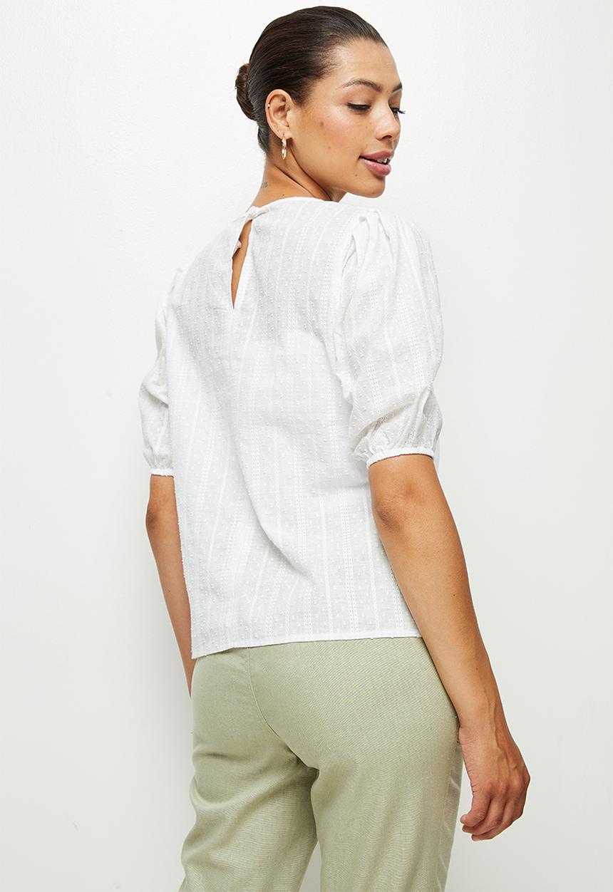edit - Dobby puff sleeve blouse - milk