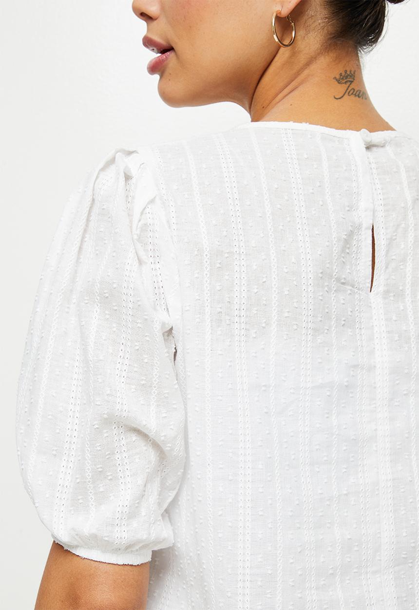 edit - Dobby puff sleeve blouse - milk