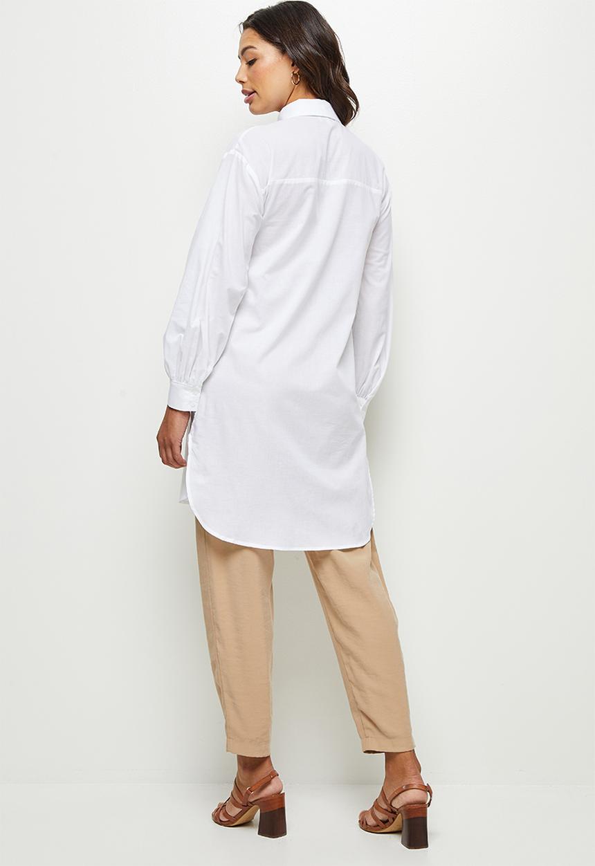edit - Longline cotton voile shirt - white
