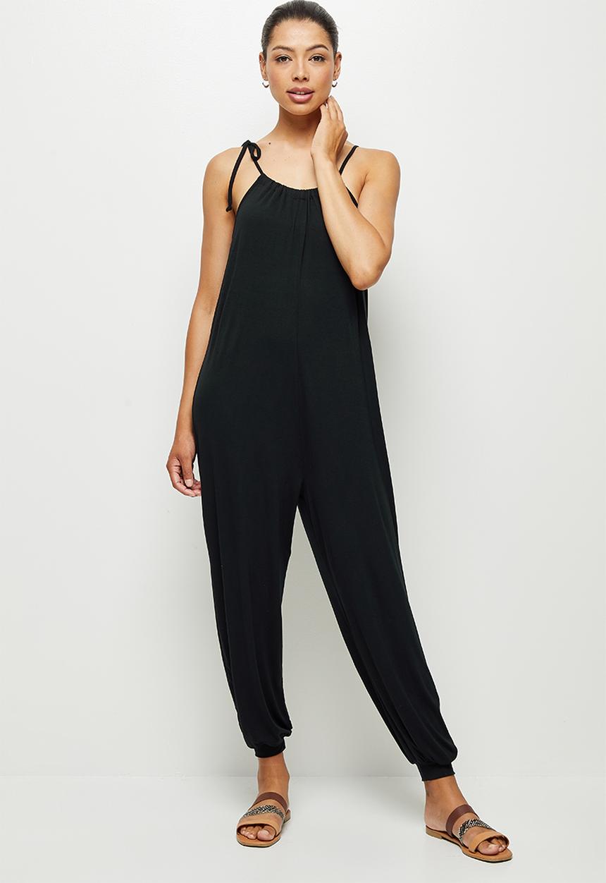 edit - Drawcord wide leg jumpsuit - black