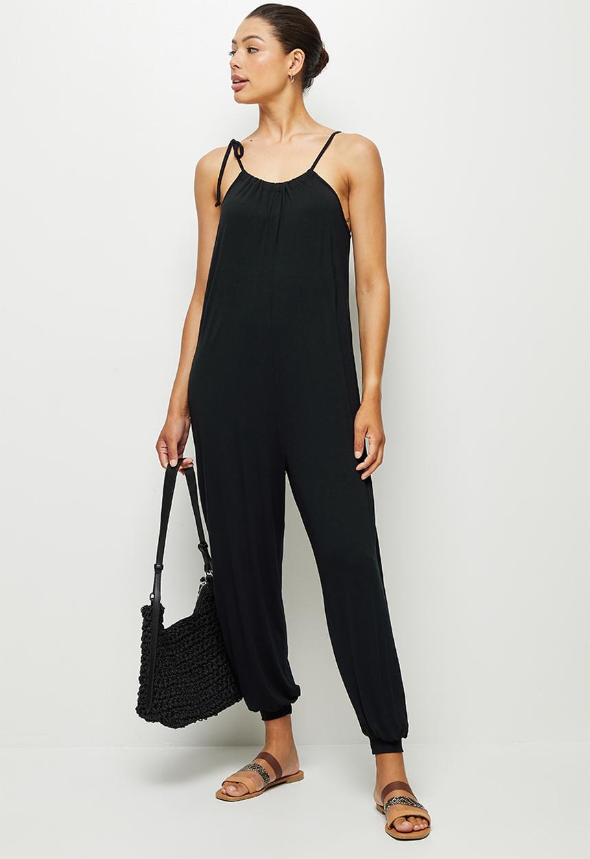 edit - Drawcord wide leg jumpsuit - black