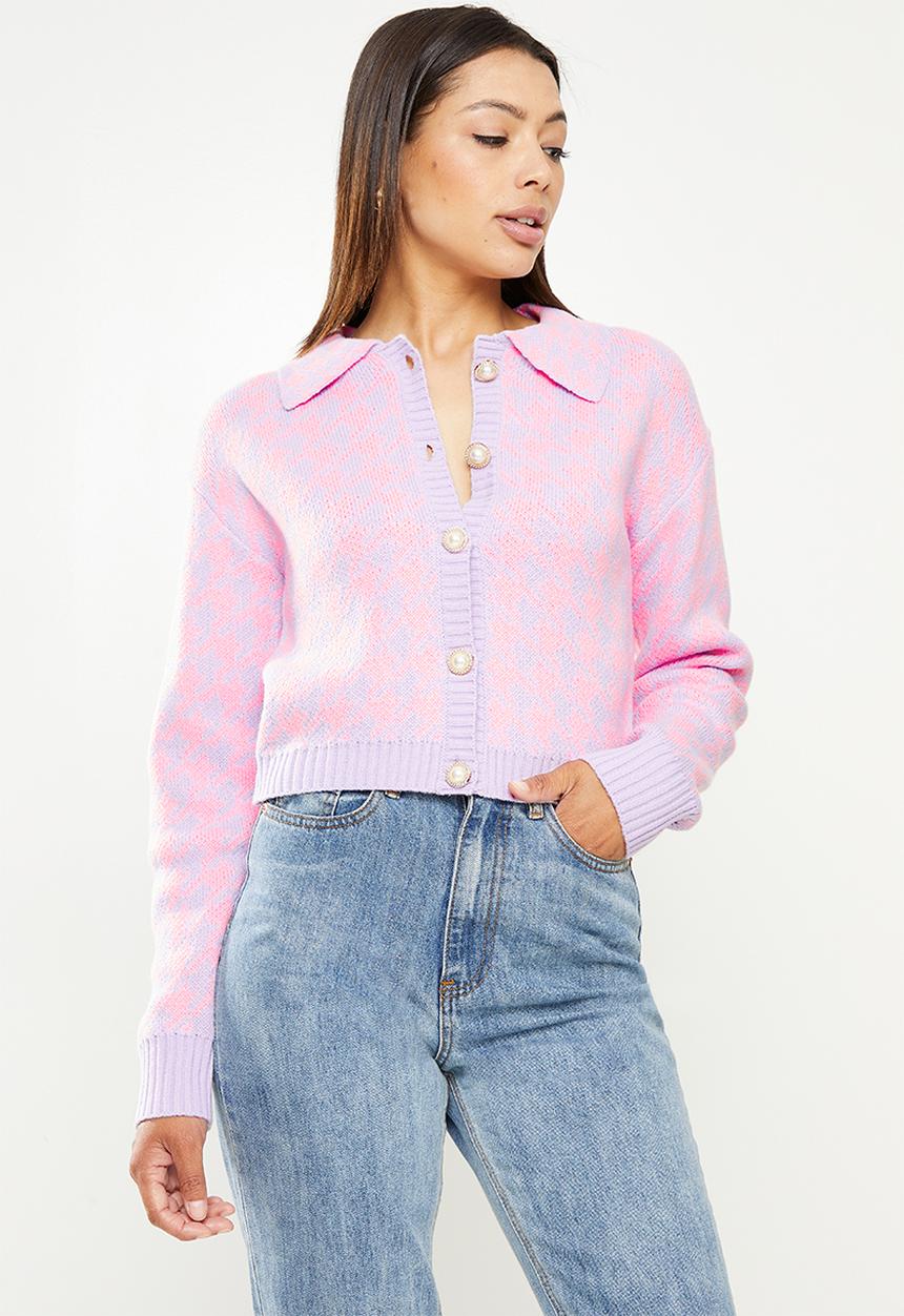 Missguided - Pearl houndstooth collar cardigan - pink