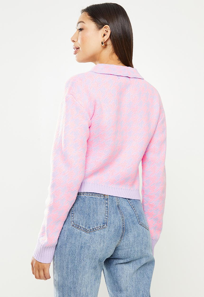 Missguided - Pearl houndstooth collar cardigan - pink