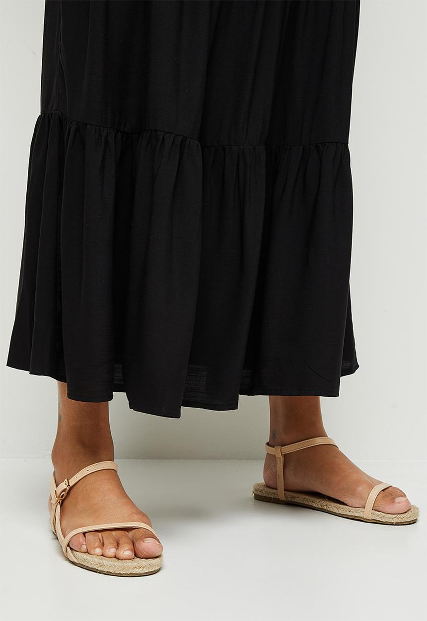 edit - Woven drawcord tiered maxi skirt - black