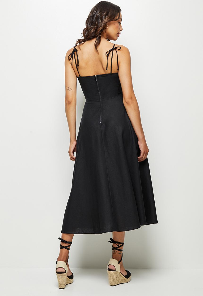 MILLA - Linen cami midi dress - black
