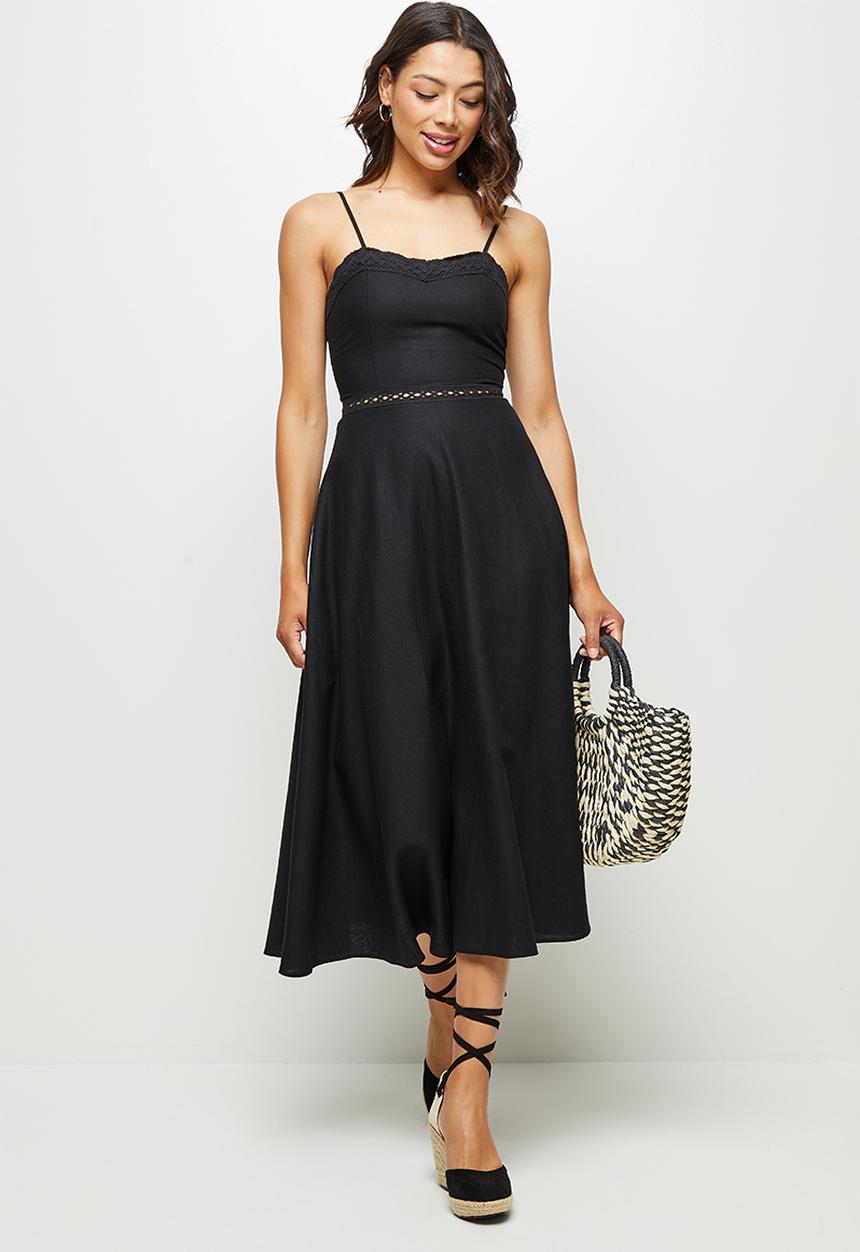 MILLA - Linen cami midi dress - black