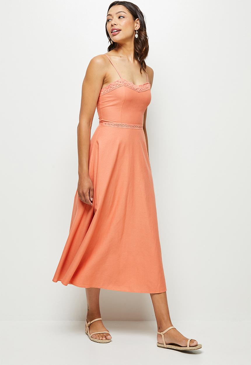 MILLA - Linen cami midi dress - orange