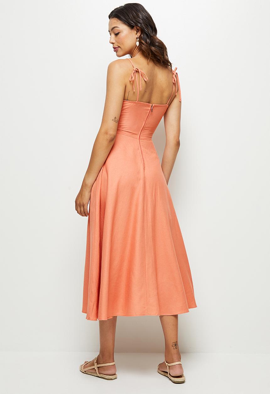 MILLA - Linen cami midi dress - orange