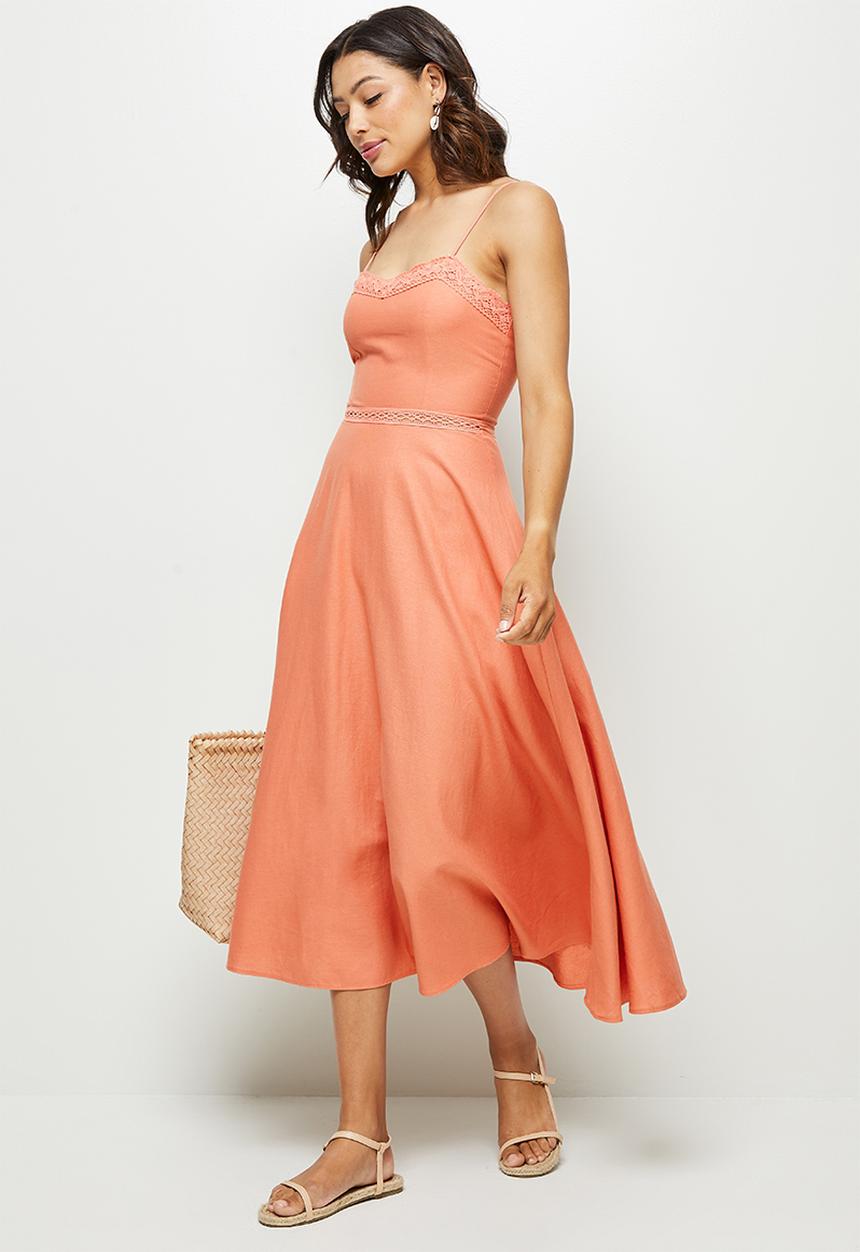 MILLA - Linen cami midi dress - orange