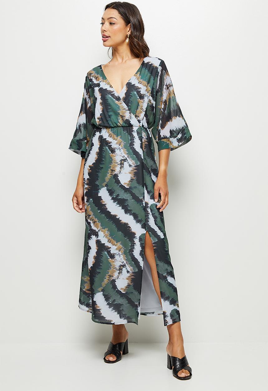 edit - Chiffon wrap kaftan dress - multi 