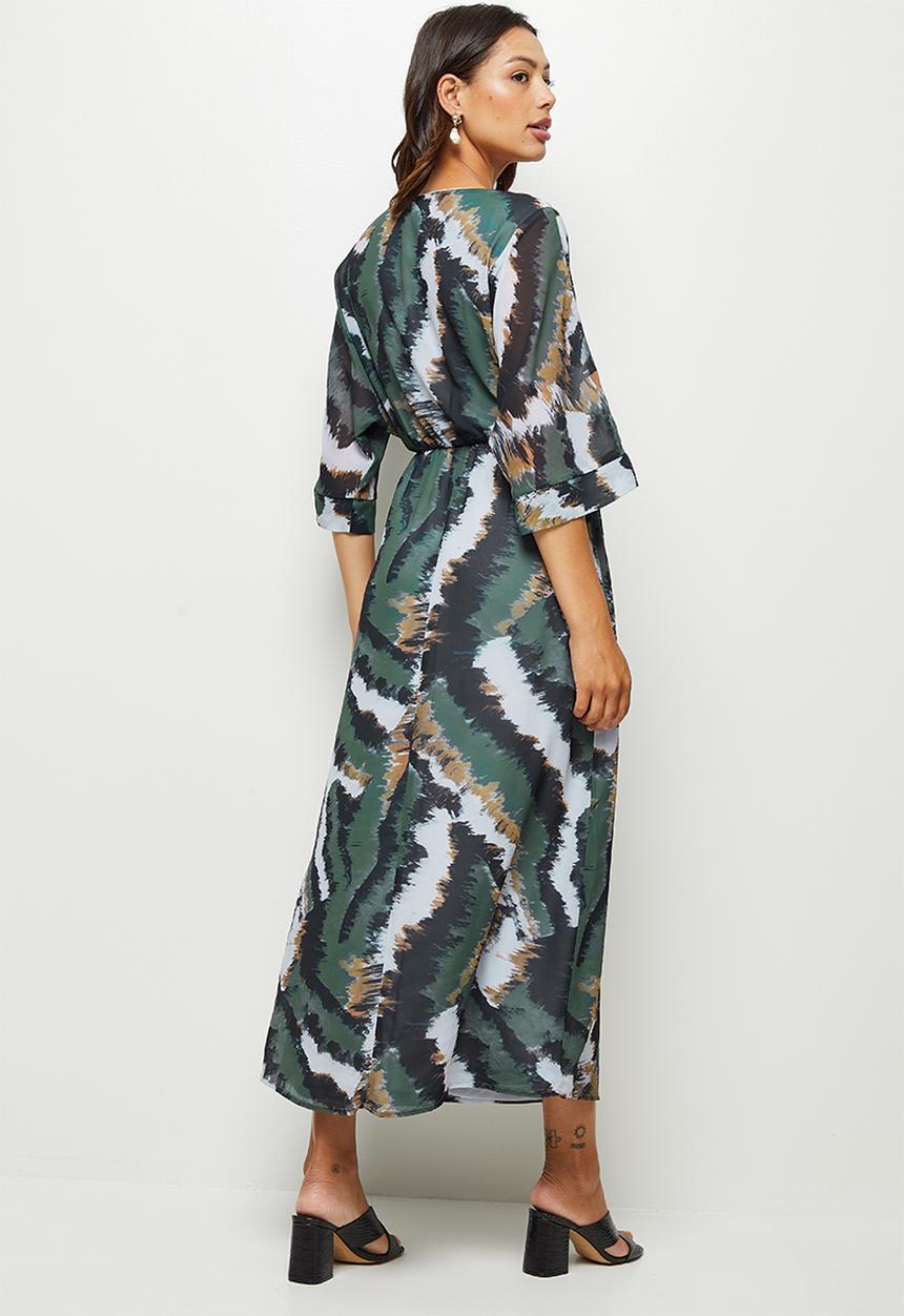 edit - Chiffon wrap kaftan dress - multi 