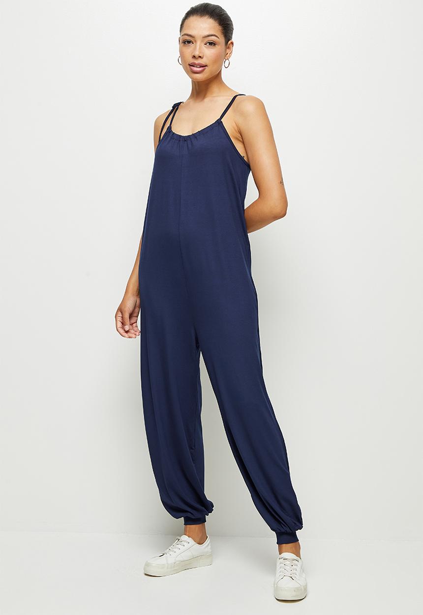 edit - Drawcord wide leg jumpsuit - navy