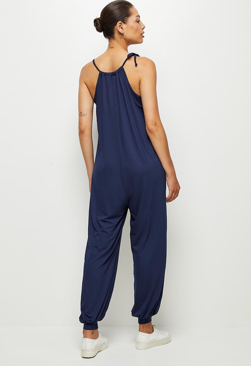 edit - Drawcord wide leg jumpsuit - navy