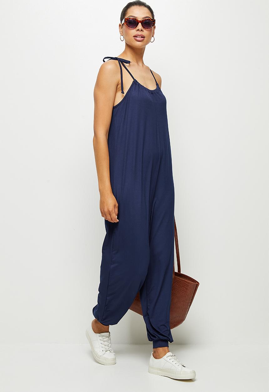edit - Drawcord wide leg jumpsuit - navy