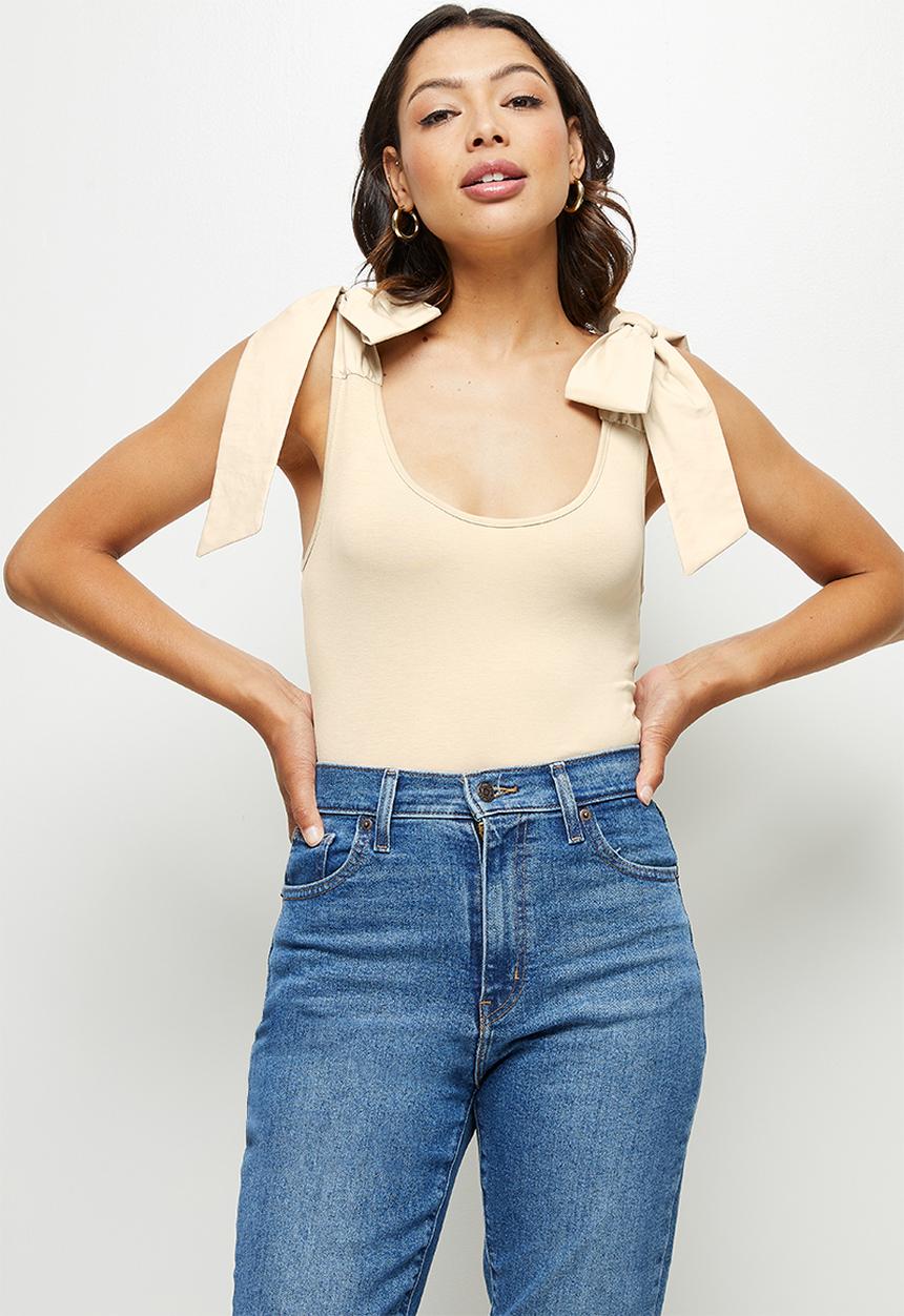 MILLA - Shoulder bow bodysuit - stone