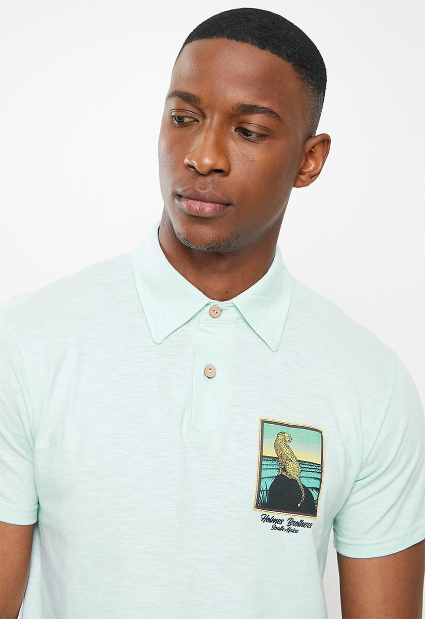 Holmes Bro's - Cheetah polo - sky slub