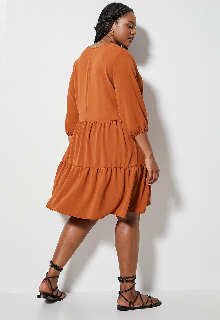 Superbalist - V-neck tiered mini dress - rust