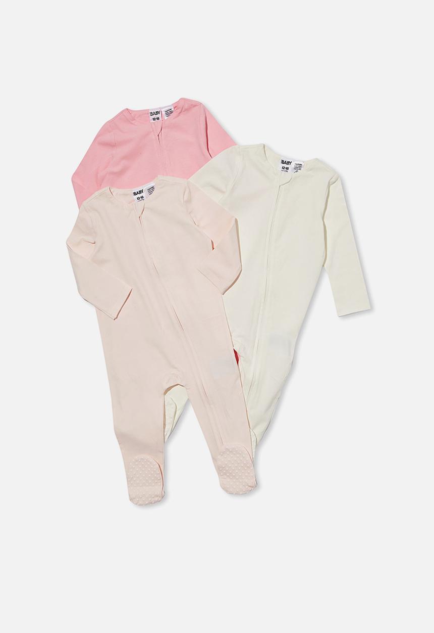 Cotton On - 3 pack long sleeve zip romper footed - multi 
