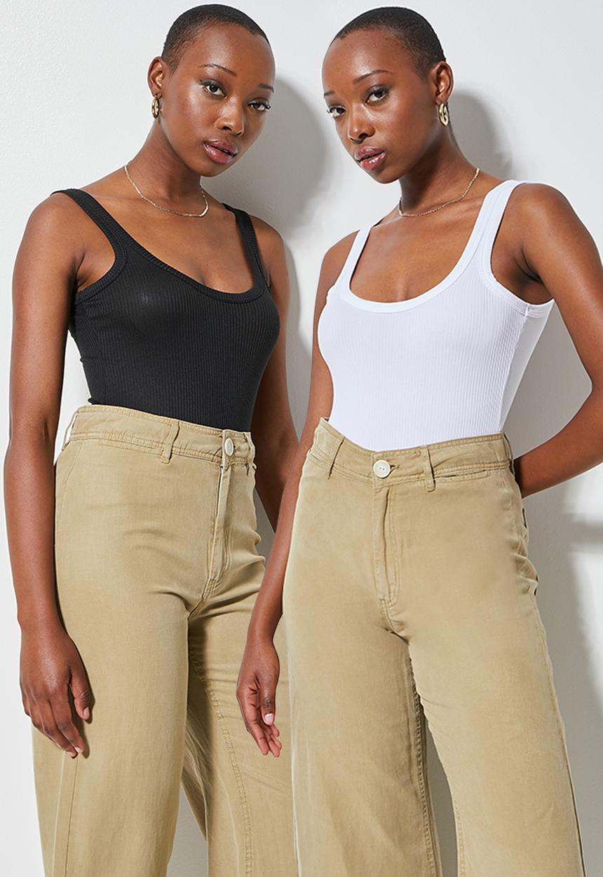 Superbalist - 2-Pack rib skinny strap vest bodysuit - black & white