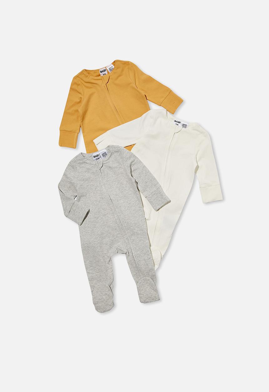 Cotton On - 3 pack long sleeve zip romper footed - multi