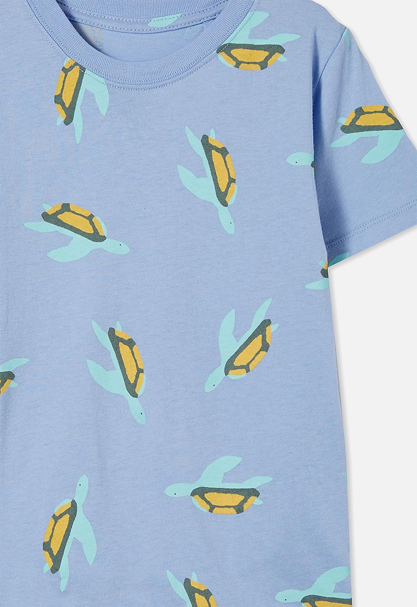 Cotton On - Max short sleeve tee - dusk blue/ turtle yardage