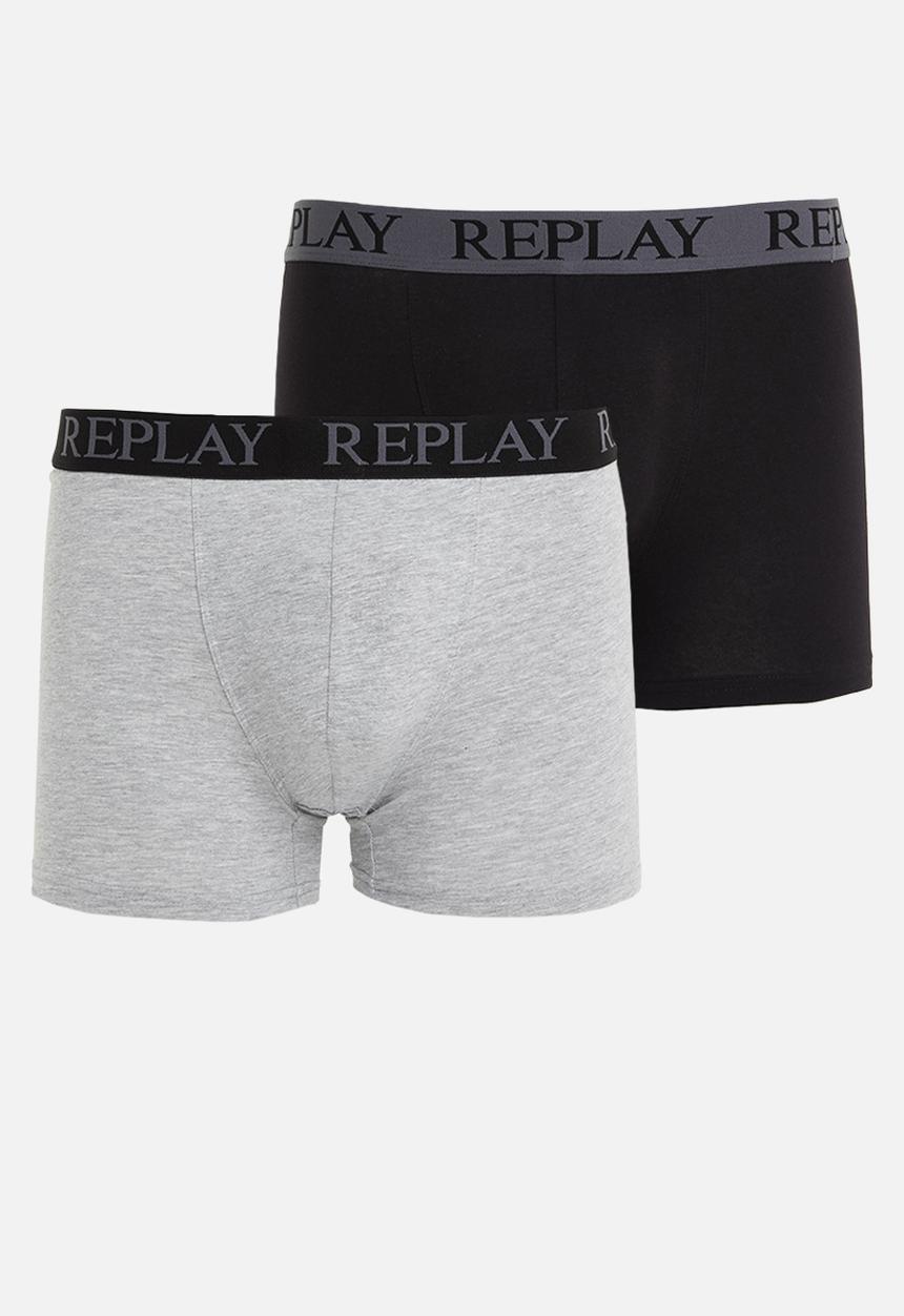 Replay - Replay boxer style 04/c cuff logo 2pcs box - grey melange/black