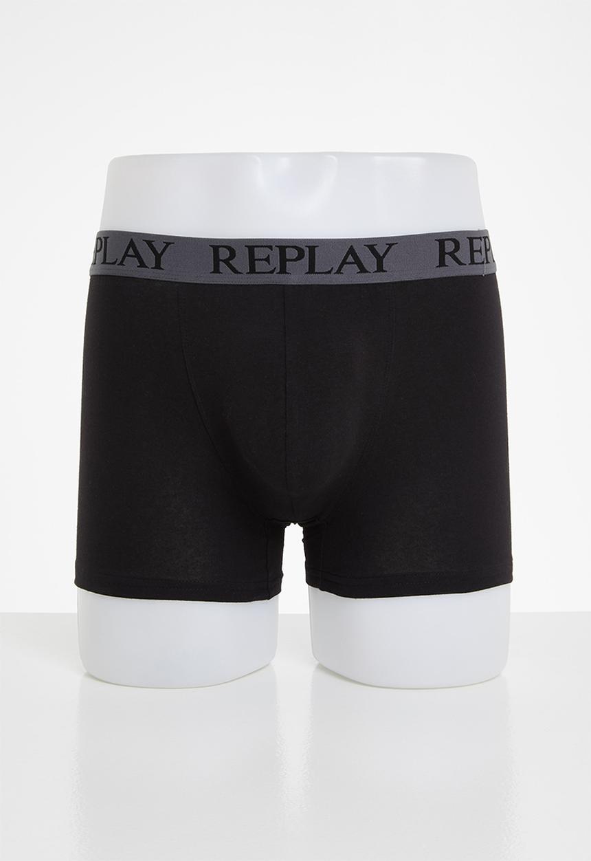 Replay - Replay boxer style 04/c cuff logo 2pcs box - grey melange/black