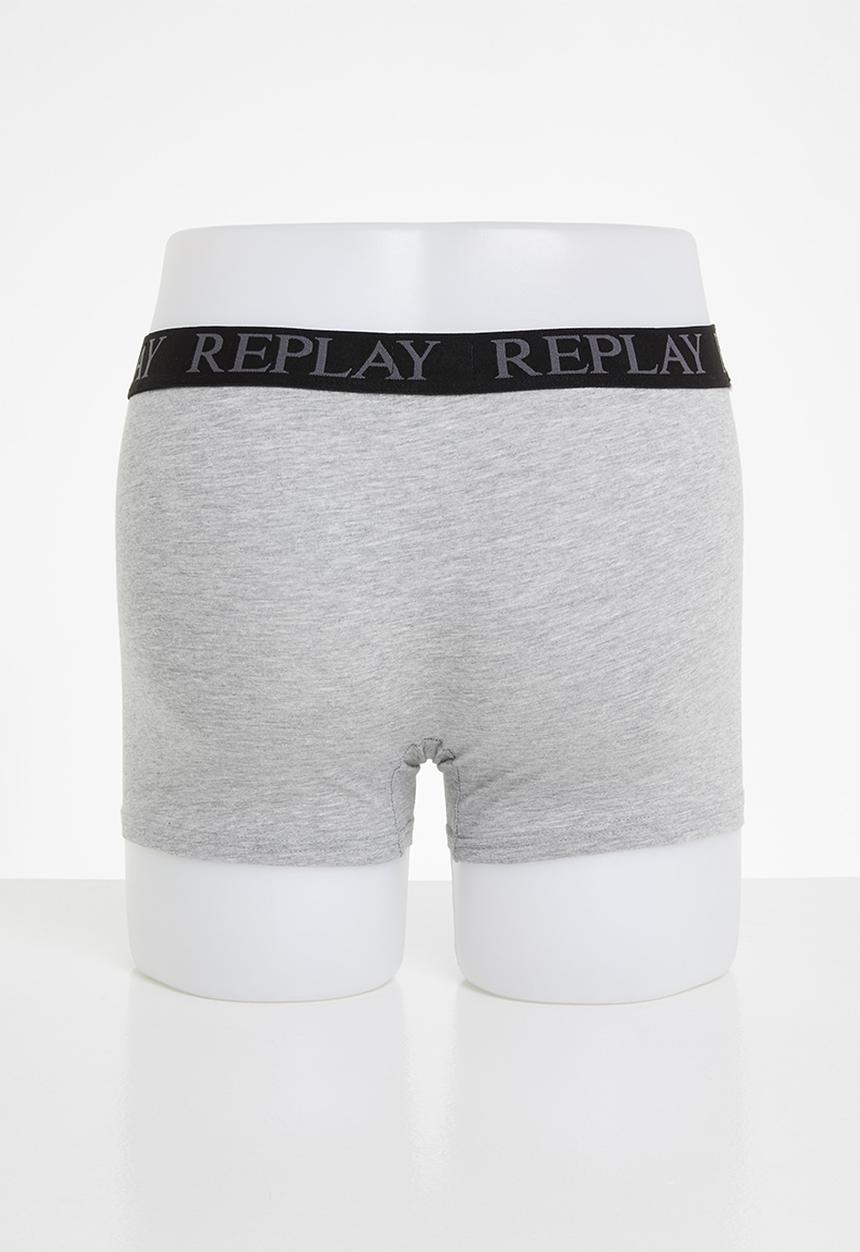 Replay - Replay boxer style 04/c cuff logo 2pcs box - grey melange/black