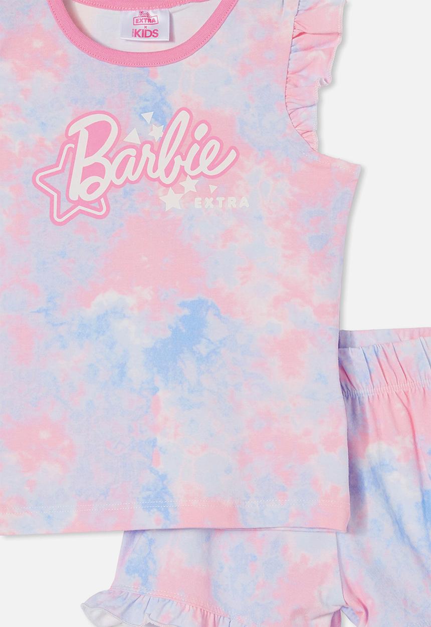 Cotton On - Stacey flutter short sleeve pyjama set licensed - lcn mat barbie extra logo/multi tie dye