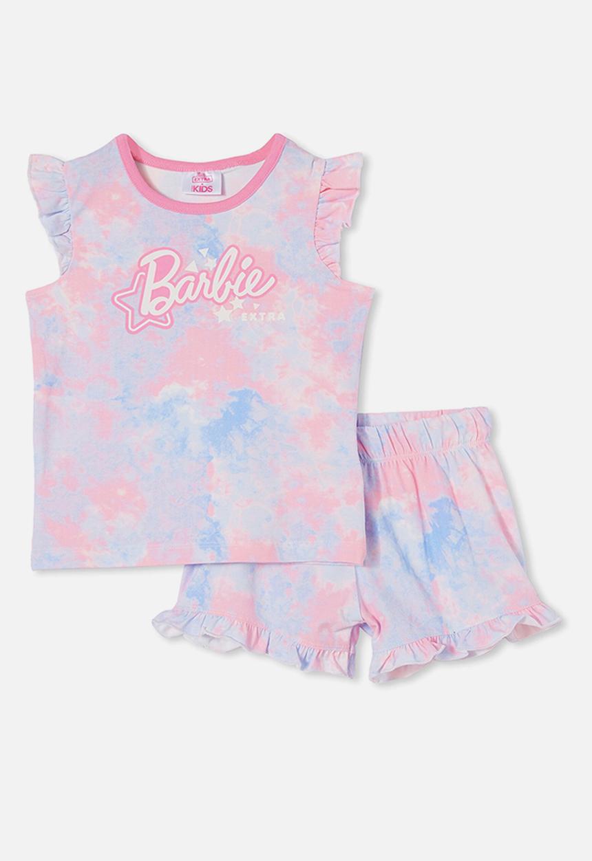 Cotton On - Stacey flutter short sleeve pyjama set licensed - lcn mat barbie extra logo/multi tie dye